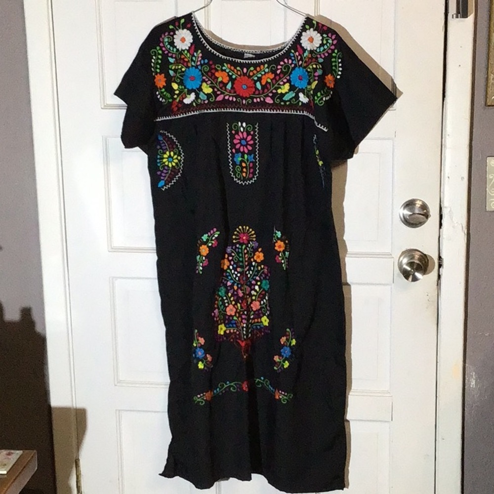 Embroidered Black Mexican Dress